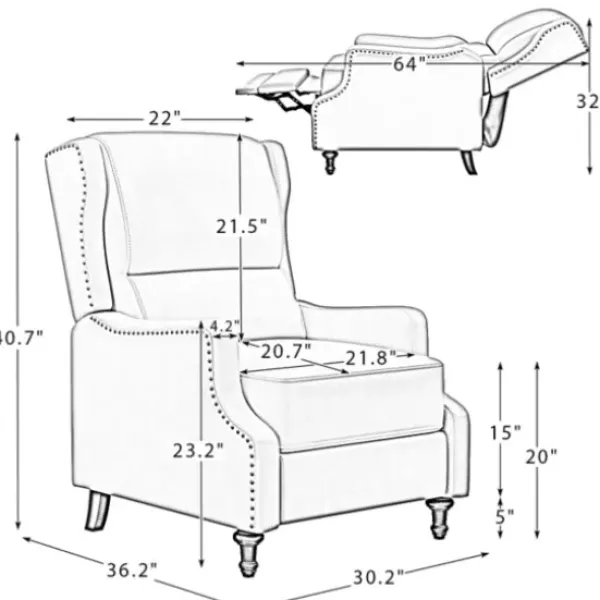 Accent Chairs-Kirkland's Home Leather Nailhead Trim Classic Recliner Brown