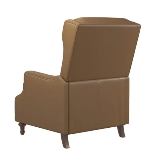 Accent Chairs-Kirkland's Home Leather Nailhead Trim Classic Recliner Brown