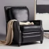 Accent Chairs-Kirkland's Home Leather Nailhead Trim Recliner Black