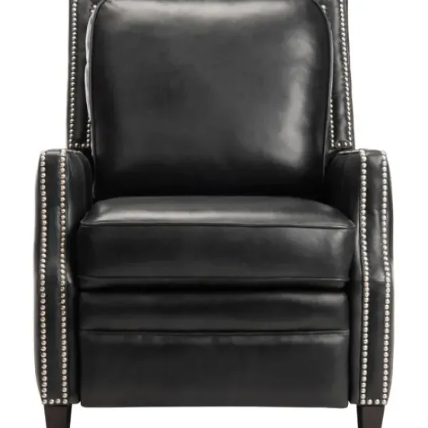 Accent Chairs-Kirkland's Home Leather Nailhead Trim Recliner Black