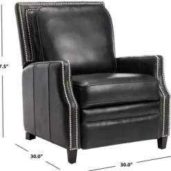 Accent Chairs-Kirkland's Home Leather Nailhead Trim Recliner Black
