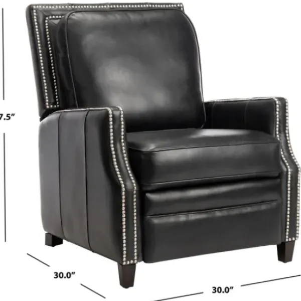 Accent Chairs-Kirkland's Home Leather Nailhead Trim Recliner Black