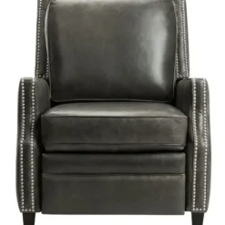 Accent Chairs-Kirkland's Home Leather Nailhead Trim Recliner Gray