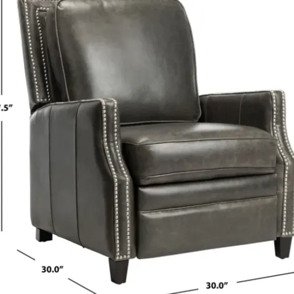 Accent Chairs-Kirkland's Home Leather Nailhead Trim Recliner Gray