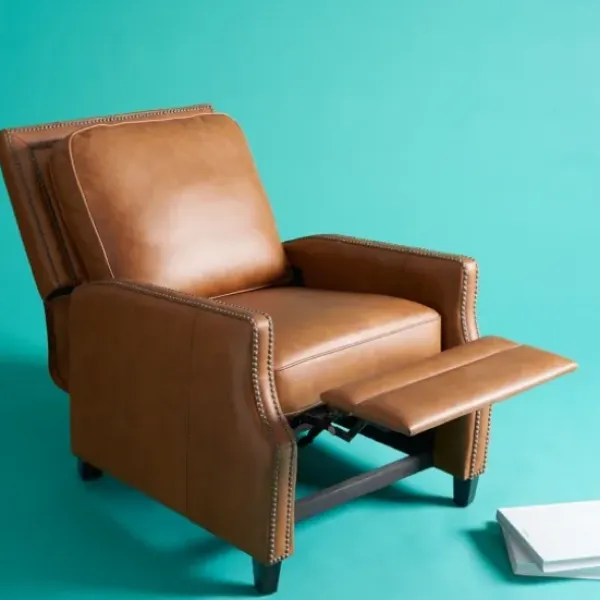 Accent Chairs-Kirkland's Home Leather Nailhead Trim Recliner Brown