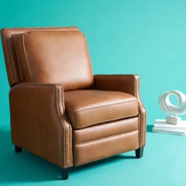 Accent Chairs-Kirkland's Home Leather Nailhead Trim Recliner Brown