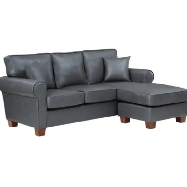 Sofas & Loveseats-Kirkland's Home Leather Rolled Arm Sectional Gray