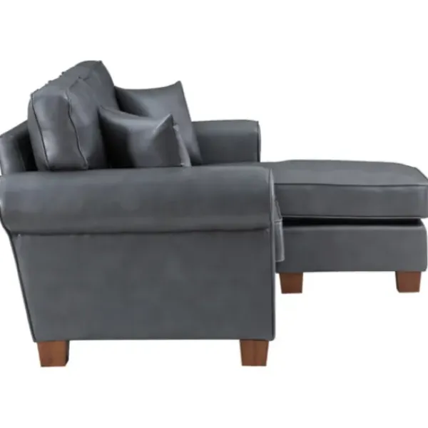 Sofas & Loveseats-Kirkland's Home Leather Rolled Arm Sectional Gray