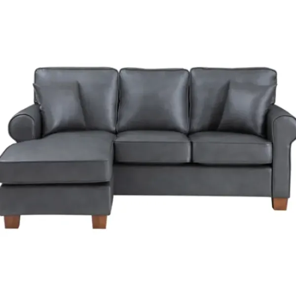 Sofas & Loveseats-Kirkland's Home Leather Rolled Arm Sectional Gray