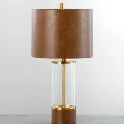 Table Lamps-Kirkland's Home Leather Watson Table Lamp Brown