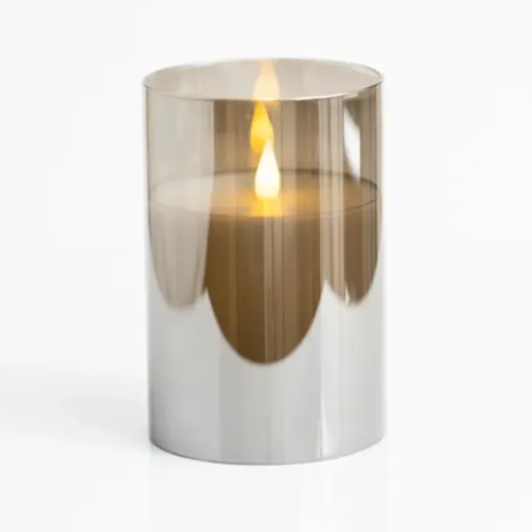 Flameless Candles-Kirkland's Home Led Soft Flame Glass Pillar Candle, 3X6 In. Gray