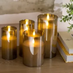 Flameless Candles-Kirkland's Home Led Soft Flame Glass Pillar Candle, 4X6 In. Gray