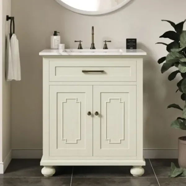 Bathroom Furniture-Kirkland's Home Leonhard Marble Sink Vanity Ivory