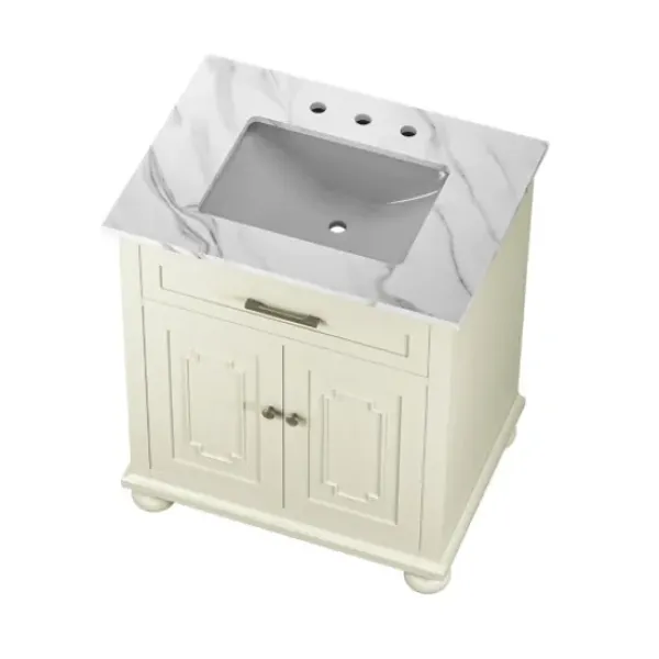 Bathroom Furniture-Kirkland's Home Leonhard Marble Sink Vanity Ivory