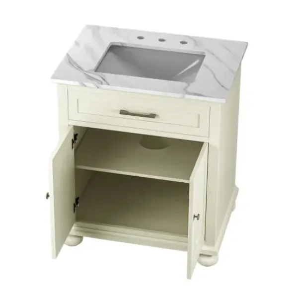 Bathroom Furniture-Kirkland's Home Leonhard Marble Sink Vanity Ivory