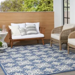 Outdoor Rugs-Kirkland's Home Leslie Green Floral Trellis Outdoor Rug, 5X8 Green/White