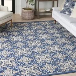 Outdoor Rugs-Kirkland's Home Leslie Green Floral Trellis Outdoor Rug, 5X8 Green/White