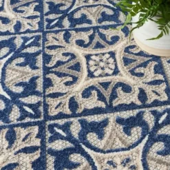 Outdoor Rugs-Kirkland's Home Leslie Green Floral Trellis Outdoor Rug, 5X8 Green/White