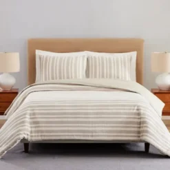 Duvets-Kirkland's Home Liam Striped King 3-Pc. Duvet Set Ivory/Blue