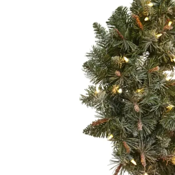Wreaths-Kirkland's Home Liana Lightly Frosted Pine Pre-Lit Wreath, 30 In. Green