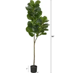 Trees & Topiaries-Kirkland's Home Lifelike Fiddle Leaf Fig In Black Planter, 4.5 Ft.