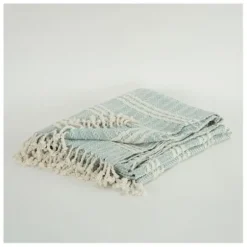Blankets & Throws-Kirkland's Home Light Blue And Ivory Striped Cotton Throw Blue/Ivory