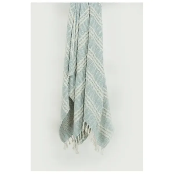 Blankets & Throws-Kirkland's Home Light Blue And Ivory Striped Cotton Throw Blue/Ivory