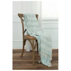 Blankets & Throws-Kirkland's Home Light Blue And Ivory Striped Cotton Throw Blue/Ivory