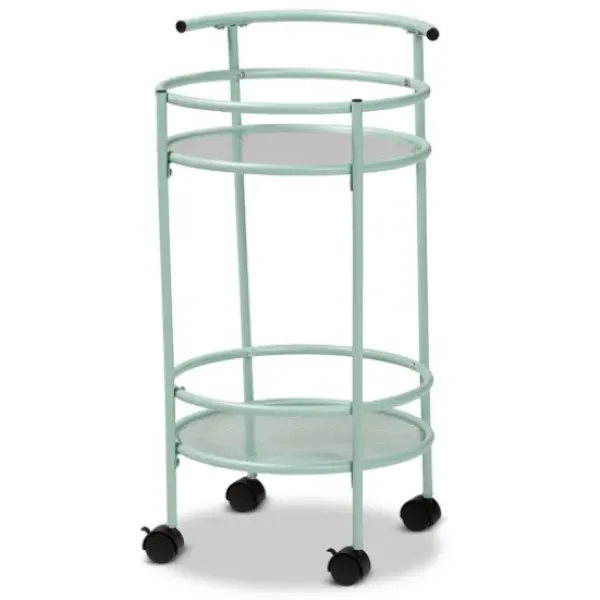 Kitchen Islands & Bar Carts-Kirkland's Home Light Blue Round Metal Bar Cart