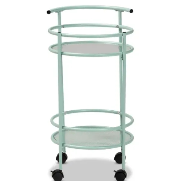 Kitchen Islands & Bar Carts-Kirkland's Home Light Blue Round Metal Bar Cart