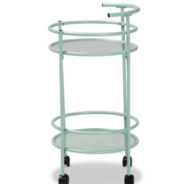 Kitchen Islands & Bar Carts-Kirkland's Home Light Blue Round Metal Bar Cart