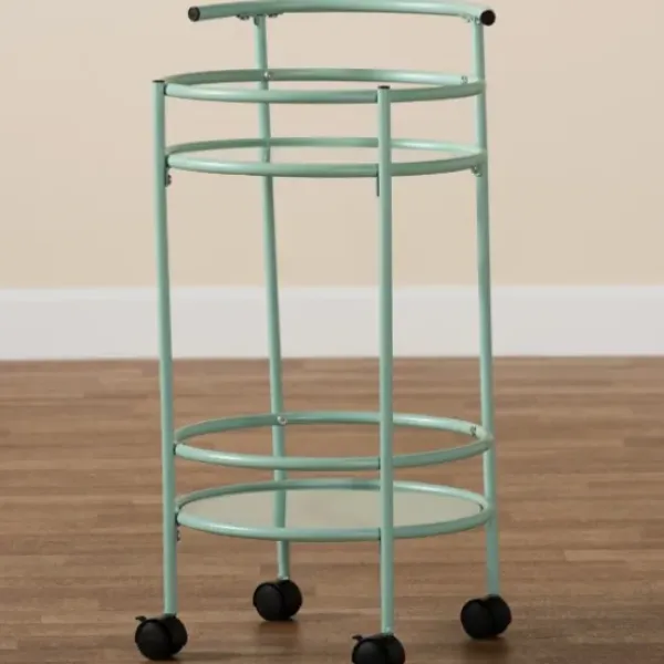 Kitchen Islands & Bar Carts-Kirkland's Home Light Blue Round Metal Bar Cart