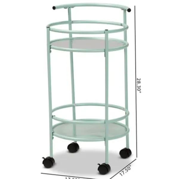 Kitchen Islands & Bar Carts-Kirkland's Home Light Blue Round Metal Bar Cart
