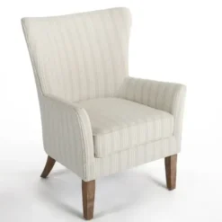 Accent Chairs-Kirkland's Home Light Blue Stripe Wingback Accent Chair White/Blue