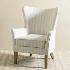 Accent Chairs-Kirkland's Home Light Blue Stripe Wingback Accent Chair White/Blue