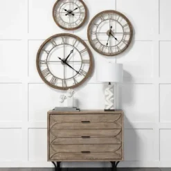 Clocks-Kirkland's Home Light Brown Carved Wooden Clock