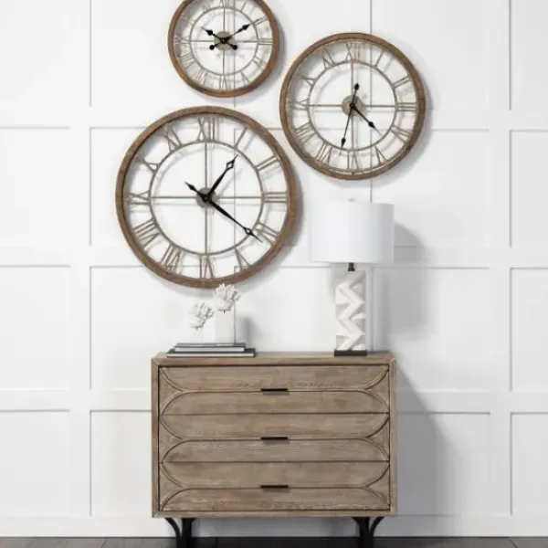 Clocks-Kirkland's Home Light Brown Carved Wooden Clock