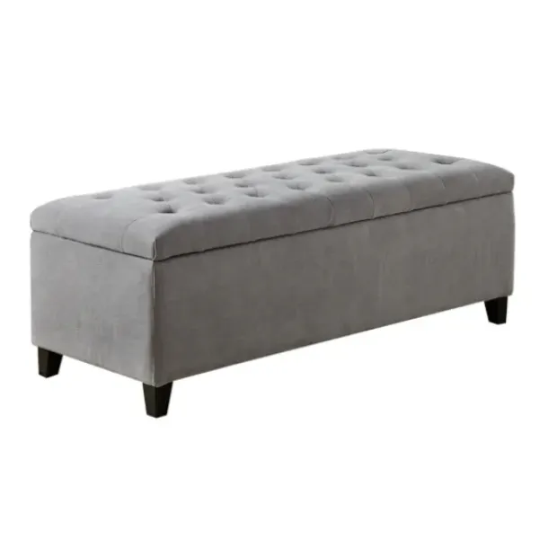 Benches & Ottomans-Kirkland's Home Light Button Tufted Storage Bench Gray