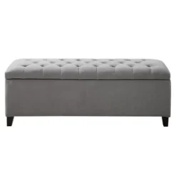 Benches & Ottomans-Kirkland's Home Light Button Tufted Storage Bench Gray