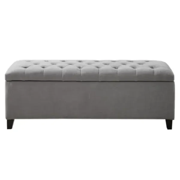 Benches & Ottomans-Kirkland's Home Light Button Tufted Storage Bench Gray