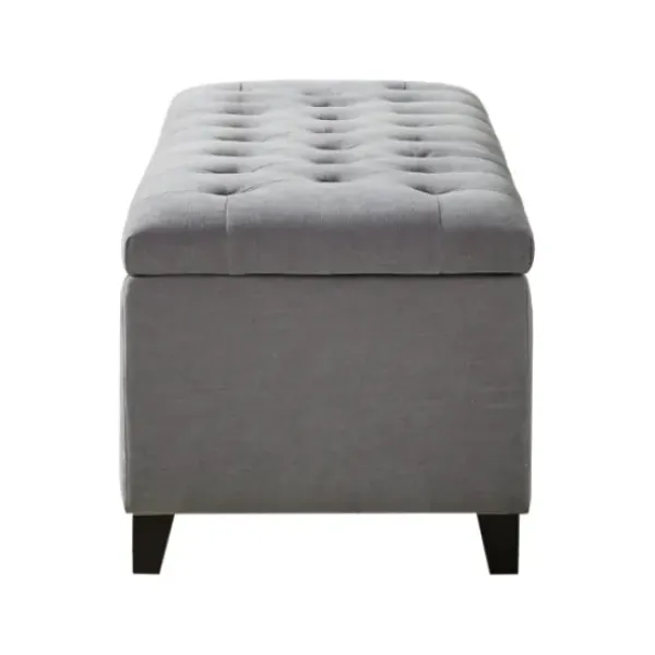 Benches & Ottomans-Kirkland's Home Light Button Tufted Storage Bench Gray