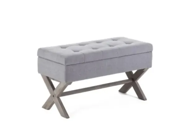 Benches & Ottomans-Kirkland's Home Light Button Tufted Storage Cross Leg Bench Gray