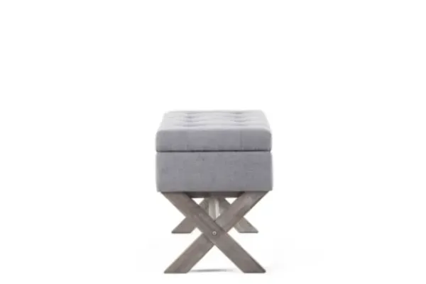 Benches & Ottomans-Kirkland's Home Light Button Tufted Storage Cross Leg Bench Gray
