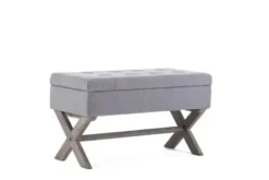 Benches & Ottomans-Kirkland's Home Light Button Tufted Storage Cross Leg Bench Gray