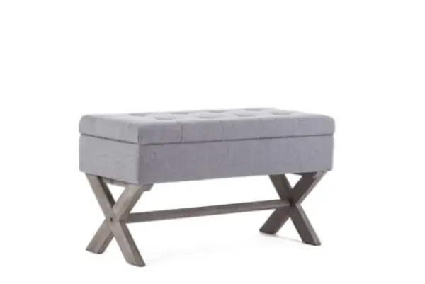 Benches & Ottomans-Kirkland's Home Light Button Tufted Storage Cross Leg Bench Gray