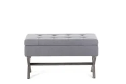 Benches & Ottomans-Kirkland's Home Light Button Tufted Storage Cross Leg Bench Gray