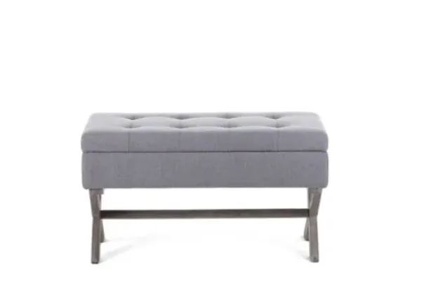 Benches & Ottomans-Kirkland's Home Light Button Tufted Storage Cross Leg Bench Gray