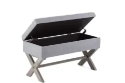 Benches & Ottomans-Kirkland's Home Light Button Tufted Storage Cross Leg Bench Gray