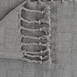 Blankets & Throws-Kirkland's Home Light Checkered Weave Fringe Throw Gray