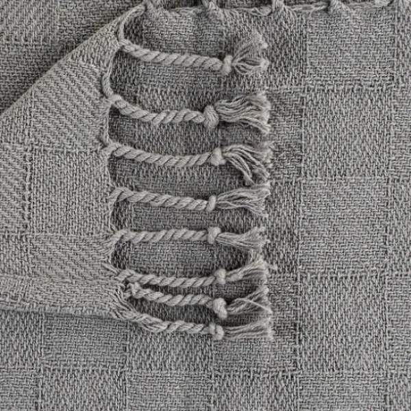 Blankets & Throws-Kirkland's Home Light Checkered Weave Fringe Throw Gray
